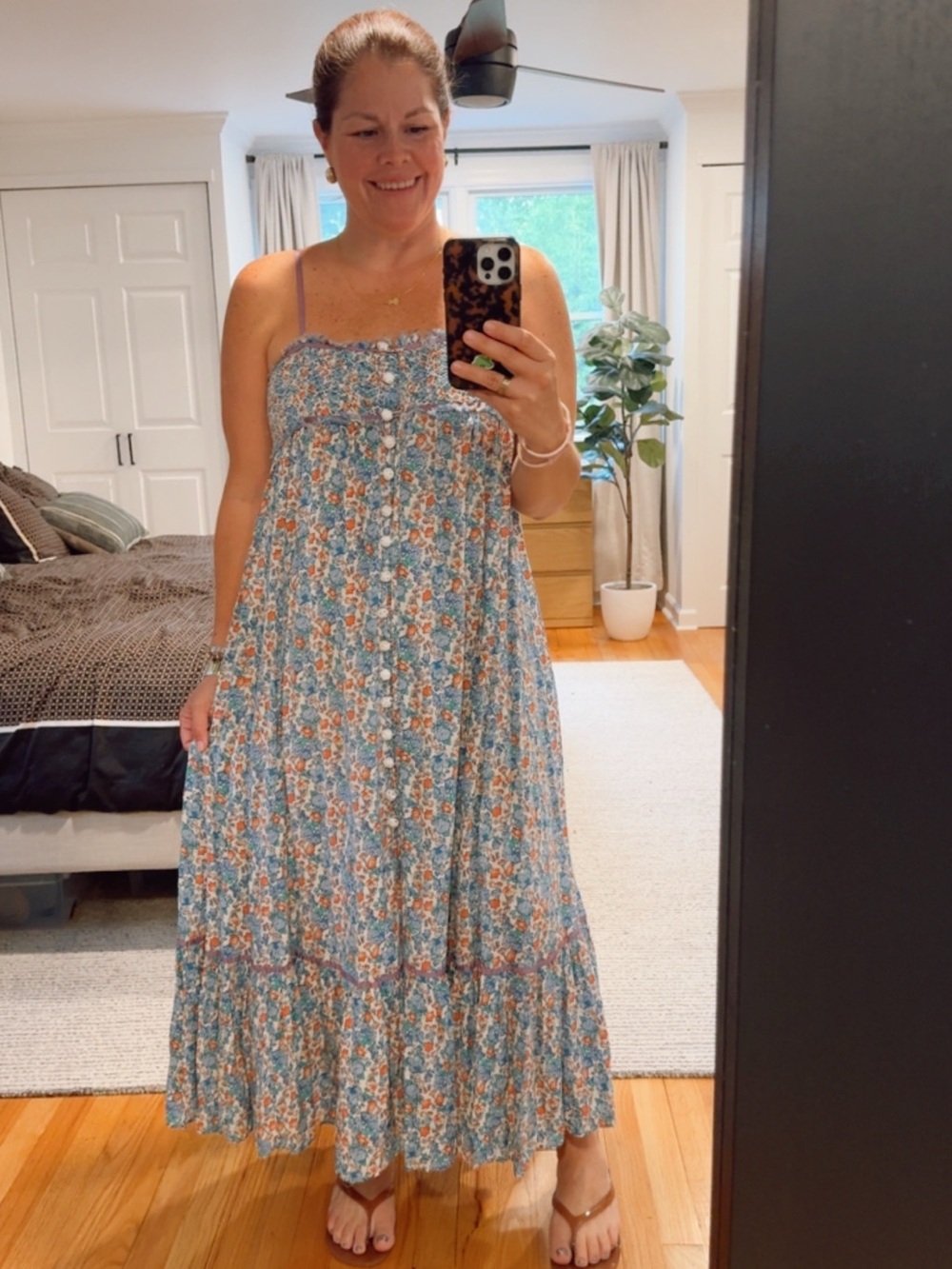 Free People Floral Smocked Button-Front Maxi Dress | Medium